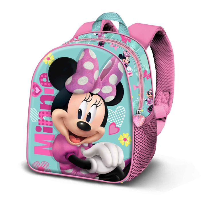 Disney Minnie Mouse Mochila Preescolar 3D Minnie Rosa con Bolsillo Lateral y Espalda Acolchada - 10x25x30 cm