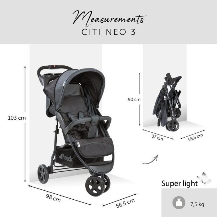 HAUCK Cochecito 3 Ruedas Citi Neo II Caviar Stone - Plegable con una Mano, Respaldo Reclinable, Suspensiones 3 HAUCK Cochecito 3 Ruedas Citi Neo II Caviar Stone - Plegable con una Mano, Respaldo Reclinable, Suspensiones 3