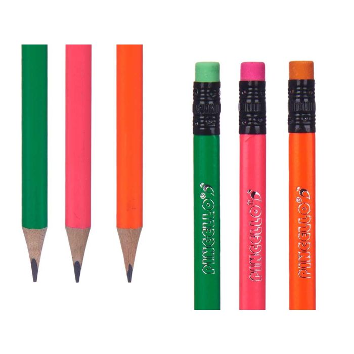 Set 3 Lapiceros Fluor Pincello con Sacapuntas y Goma, 8x24.5x1.2 cm - Azul, Naranja, Rojo, Verde (48 Unidades) 3 Set 3 Lapiceros Fluor Pincello con Sacapuntas y Goma, 8x24.5x1.2 cm - Azul, Naranja, Rojo, Verde (48 Unidades) 3
