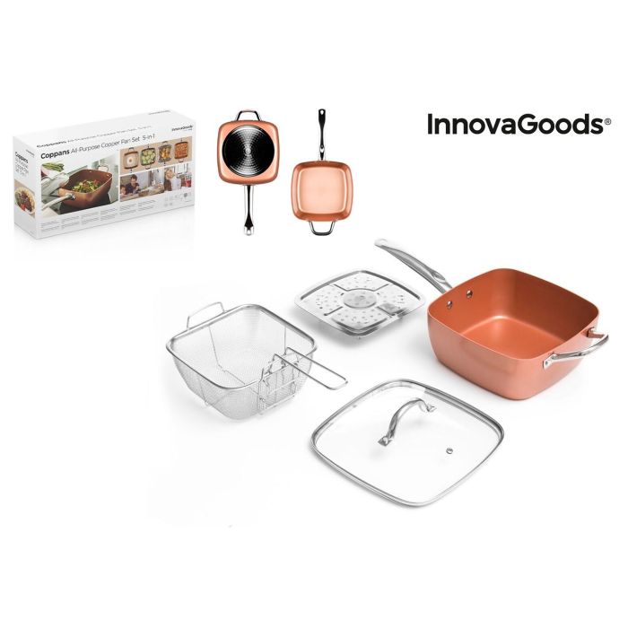 Set de Sartén Multifunción 5 en 1 Copper Coppans InnovaGoods 4 Piezas Set de Sartén Multifunción 5 en 1 Copper Coppans InnovaGoods 4 Piezas