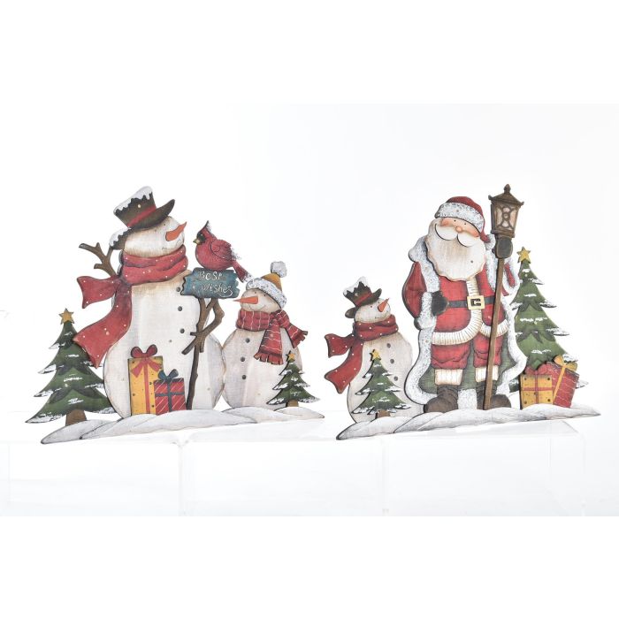 DKD Home Decor Decoración Navidad Tradicional 12 Leds Madera Rojo Verde 40x31x3.5 cm Set de 6 Unidades con 2 pilas AA