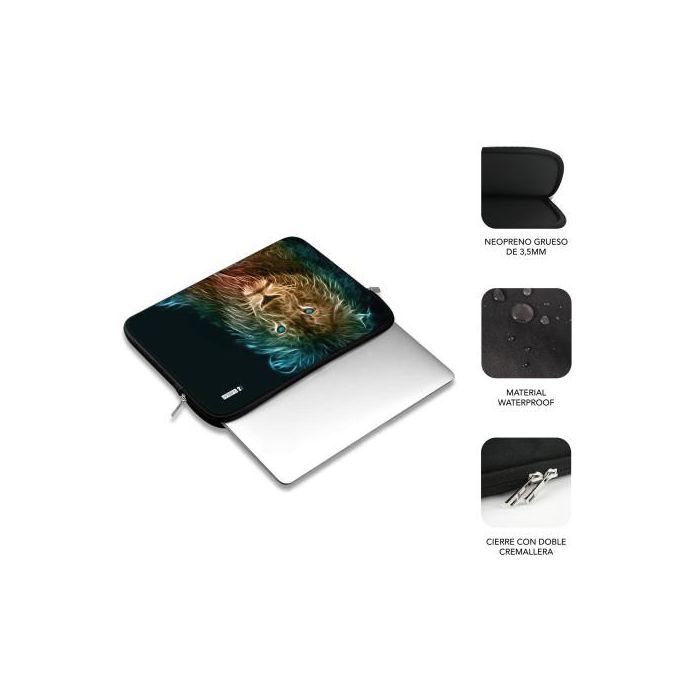 SUBBLIM Funda Ordenador Portátil Neopreno Trendy Sleeve Neo Lion 13.3-14" Slim Protección 3mm para MacBook, HP, Dell, Lenovo 2
