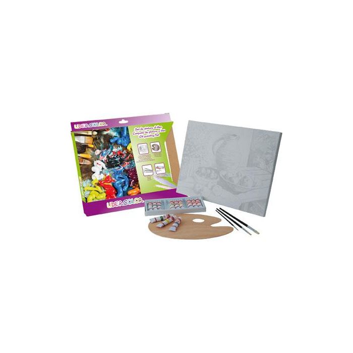 Set Pintura Al Oleo Lidercolor Contiene 1 Lienzo Imprimacion 30x40 cm 1 Paleta Madera 3 Brochas Tubos 12x12 mL Oleo