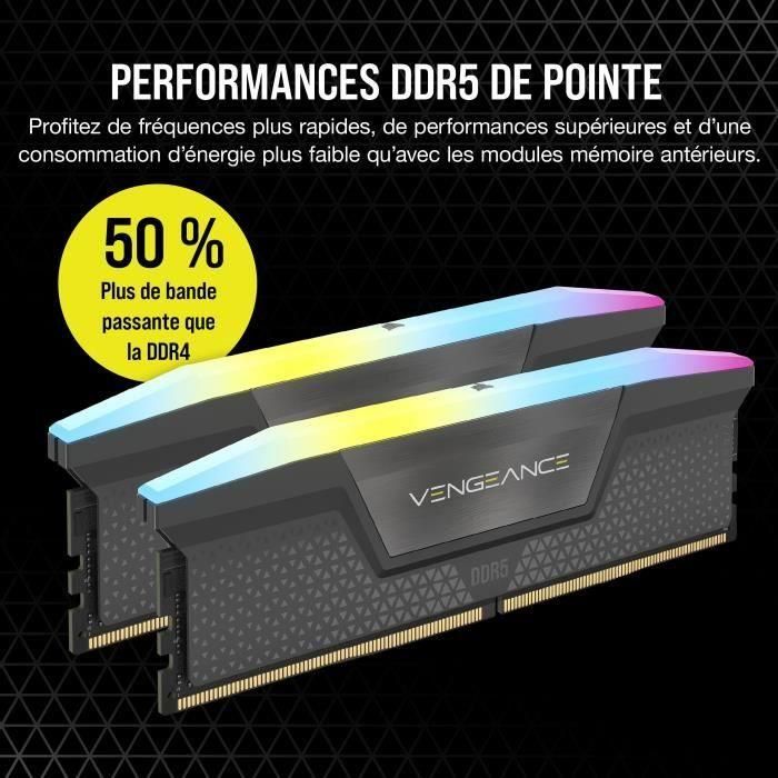 Corsair CMH64GX5M2B6000Z30 Memoria RAM Vengeance RGB DDR5 64GB (2x32GB) 6000MHz CL30 Compatible AMD Expo iCUE - Gris 2 Corsair CMH64GX5M2B6000Z30 Memoria RAM Vengeance RGB DDR5 64GB (2x32GB) 6000MHz CL30 Compatible AMD Expo iCUE - Gris 2