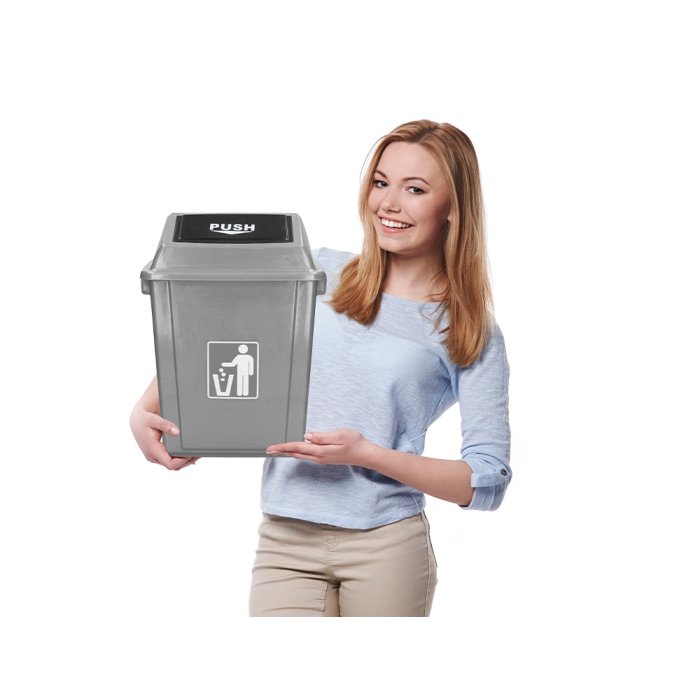 Q-connect Papelera Contenedor Plástico con Tapa de Balancín, 20 Litros, Gris, 340x240x450 mm 9