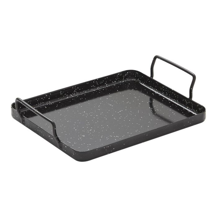 Vaello Bandeja para horno y fuegos de llama, acero esmaltado negro con puntos blancos, 17 x 21 x 1,5 cm
