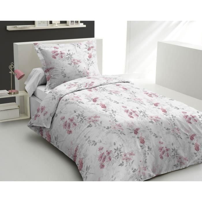 Juego de funda nórdica 140x200 cm HOME LINGE PASSION POMPADOUR: Funda nórdica + 1 funda de almohada - 100% Algodón 57 Hilos - Blanco/rosa