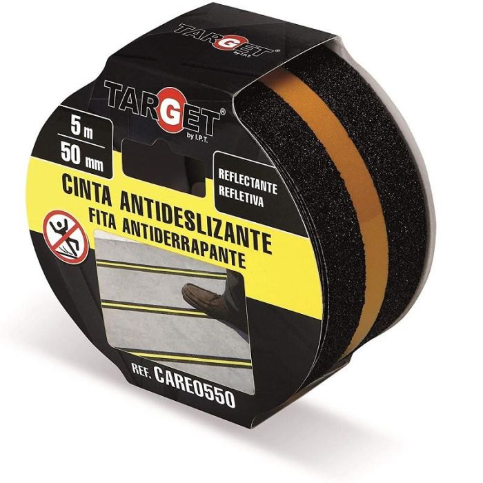 TARGET Cinta Adhesiva Antideslizante Reflectante 50 mm x 5 m para Seguridad en Escaleras, Suelos, Rampas y Tráfico - Alta Durabilidad