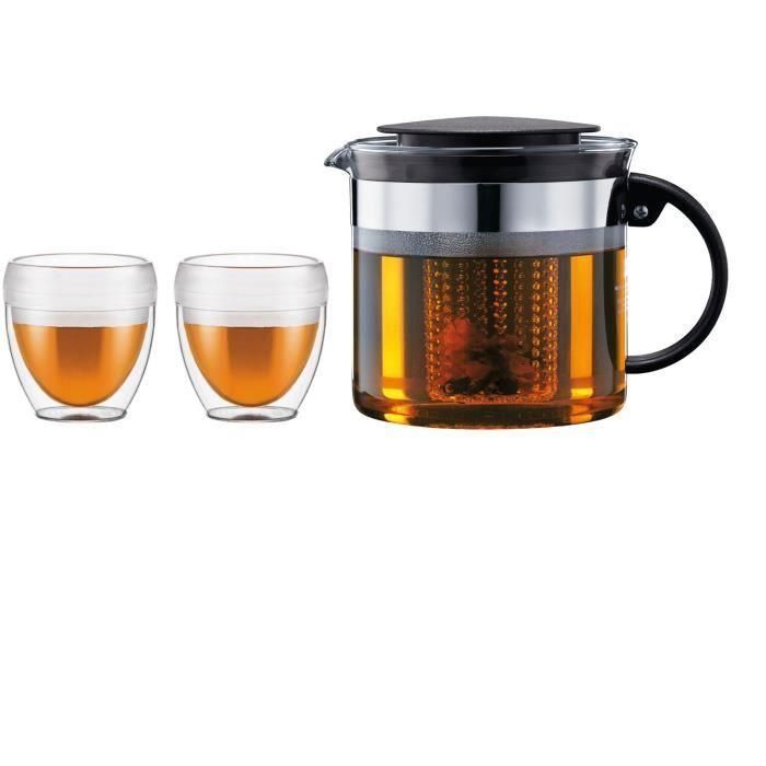 Tetera con filtro - BODUM - BISTRO SET - 1,0 l plástico + 2 vasos de doble pared 0,25 l Tetera con filtro - BODUM - BISTRO SET - 1,0 l plástico + 2 vasos de doble pared 0,25 l