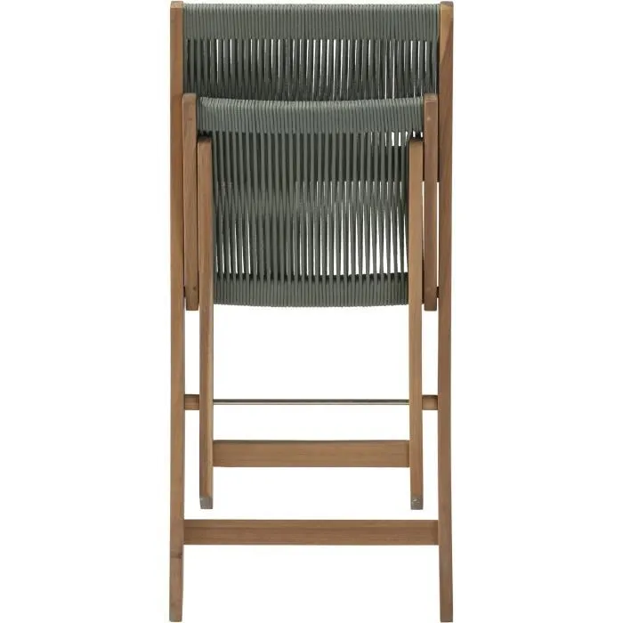 MAKENA Conjunto de Bistró Plegable de Madera de Acacia FSC con Tejido de Cuerda Verde Oliva - 2 Personas 2