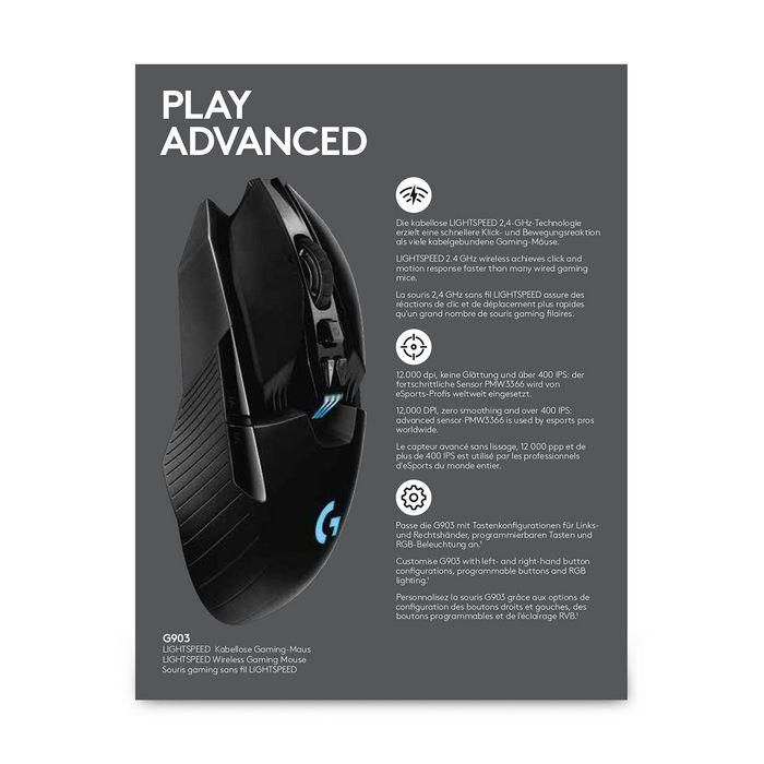 Logitech G903 LIGHTSPEED Gaming Mouse with HERO 25K sensor, RF Wireless, Lithium Polymer (LiPo) 16 Logitech G903 LIGHTSPEED Gaming Mouse with HERO 25K sensor, RF Wireless, Lithium Polymer (LiPo) 16