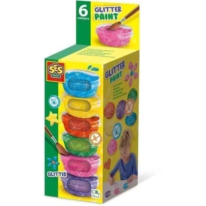 Glitter gouache (6x45ml) - SES CREATIVE - Buena calidad, colores brillantes y opacos - Envase práctico y compacto Glitter gouache (6x45ml) - SES CREATIVE - Buena calidad, colores brillantes y opacos - Envase práctico y compacto