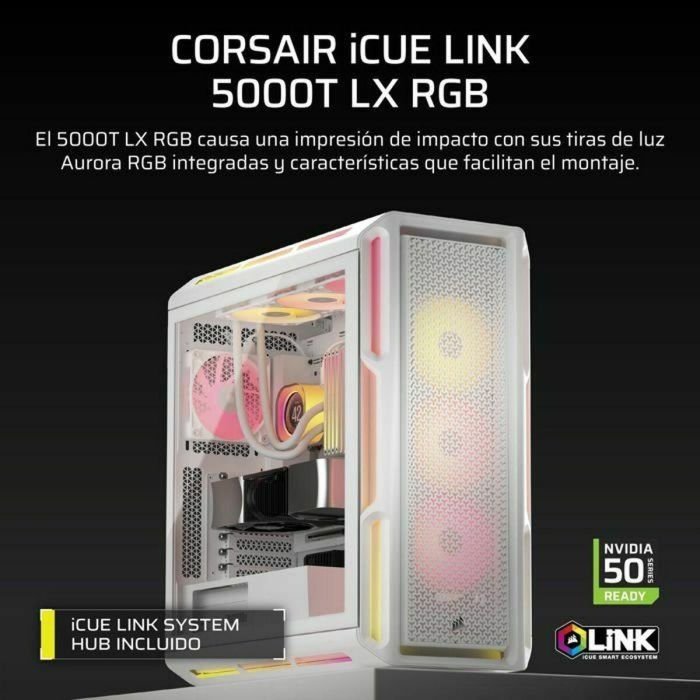 Corsair iCUE 5000T LX RGB Caja Semitorre ATX Gaming Cristal Templado Blanco con 3 Ventiladores RGB Preinstalados 5 Corsair iCUE 5000T LX RGB Caja Semitorre ATX Gaming Cristal Templado Blanco con 3 Ventiladores RGB Preinstalados 5