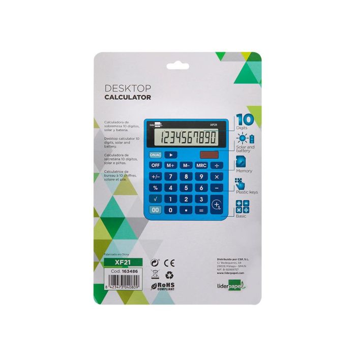 Calculadora Liderpapel Sobremesa Xf21 10 Digitos Solar Y Pilas Color Azul 127x105x24 mm 6