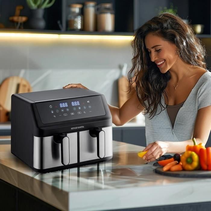 Freidora sin aceite - ARTHUR MARTIN - Airfryer - 2 depósitos de 4,5L - 2000W - 8 programas