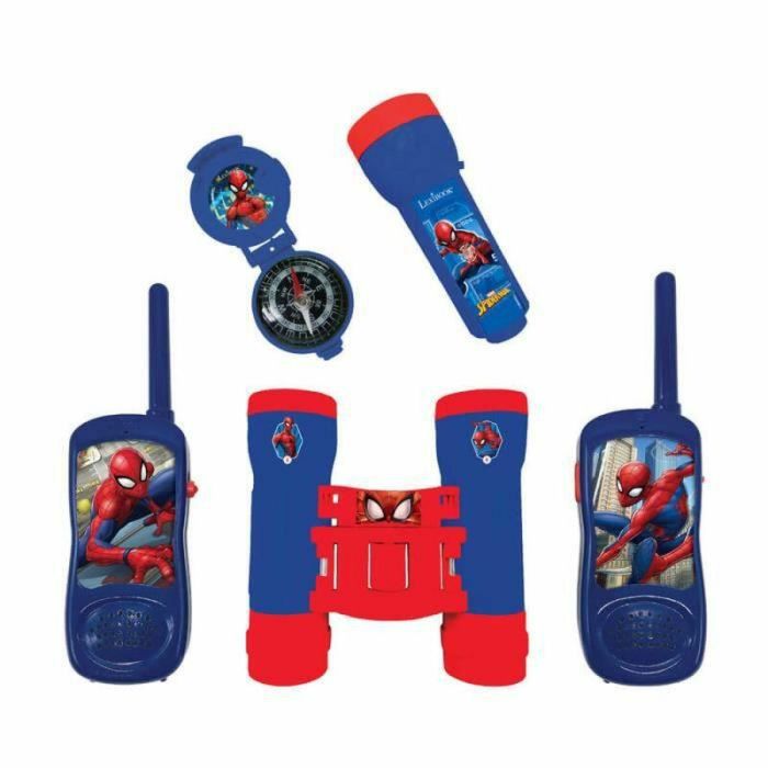 Lexibook Spider-Man - Kit de Aventura de Exploración con Walkie-Talkie (120m Alcance), Binoculares, Linterna y Brújula