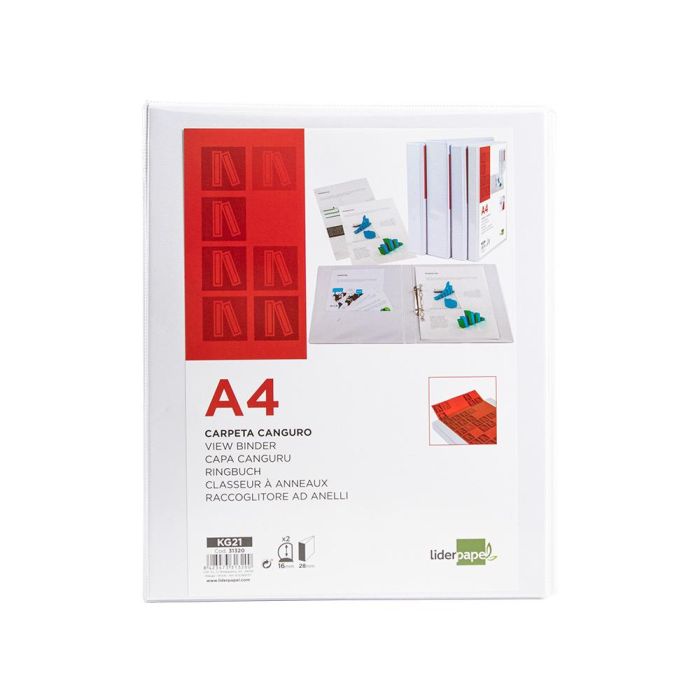 Carpeta Canguro 2 Anillas Mixtas 16 mm Liderpapel A4 Plastico Blanca 4