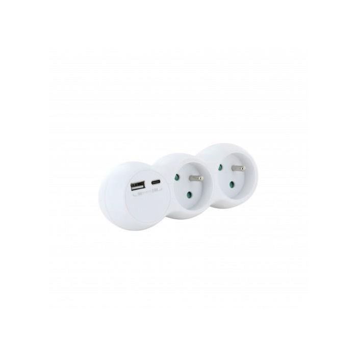 Chacon 47002 Lote 2 Dominó 2x16A con USB-A + USB-C Blanco Estándar Francés 1