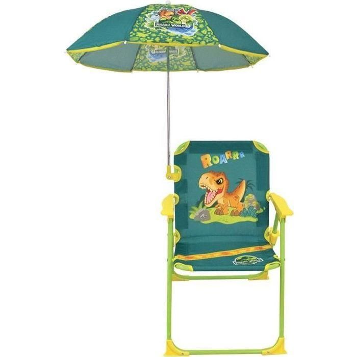 FUN HOUSE JURASSIC WORLD Silla plegable de camping dinosaurio - H.38.5 x W.38.5 x D.37.5 cm - Con parasol ø 65 cm - Para niños FUN HOUSE JURASSIC WORLD Silla plegable de camping dinosaurio - H.38.5 x W.38.5 x D.37.5 cm - Con parasol ø 65 cm - Para niños