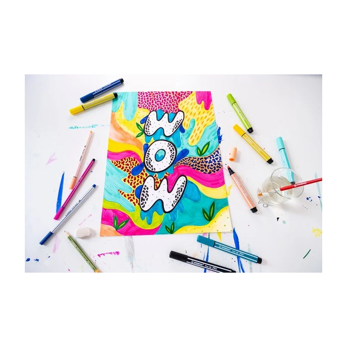 Stabilo 768/04-21 Estuche Arty con 4 colores - Rotulador Premium con punta biselada Pen 68 MAX 3