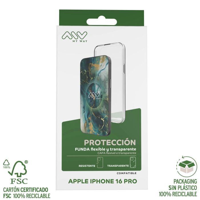 Myway Carcasa Transparente para Apple iPhone 16 Pro - TPU Fina Ligera Protectora 3