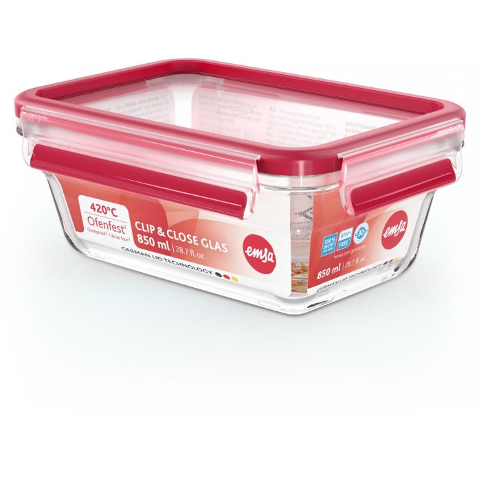 Emsa N10408 Clip & Close Glas Frischhaltedose 0.85 L Transparent/Rot 1 Emsa N10408 Clip & Close Glas Frischhaltedose 0.85 L Transparent/Rot 1