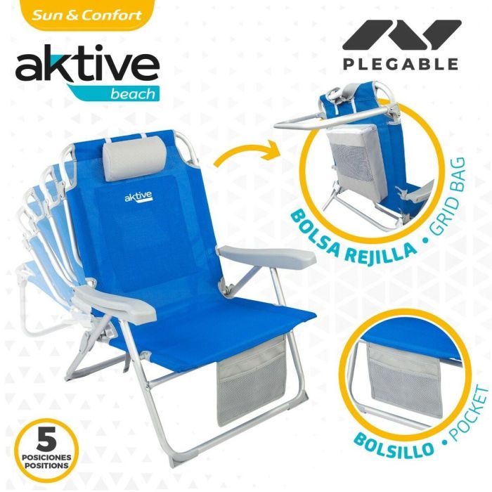 Silla Plegable con Reposacabezas Aktive Azul 55 x 86 x 66 cm (2 Unidades) 2 Silla Plegable con Reposacabezas Aktive Azul 55 x 86 x 66 cm (2 Unidades) 2