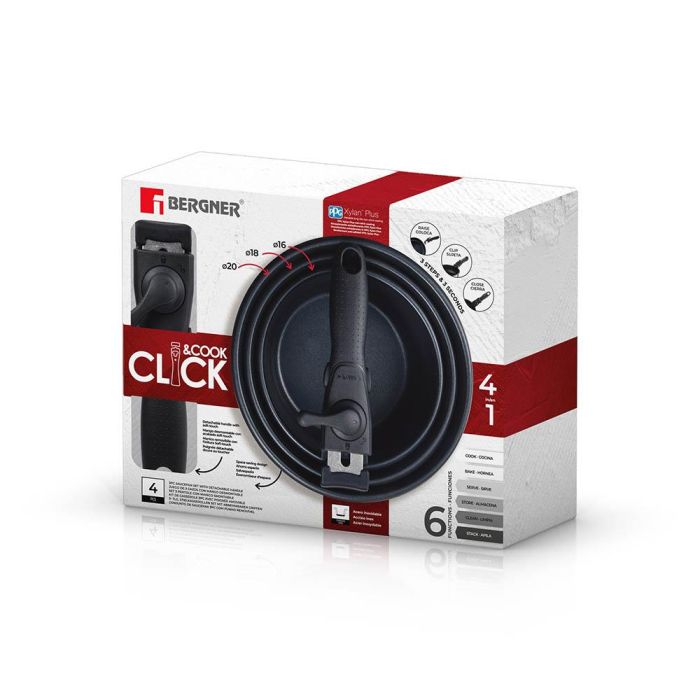 Bergner BG-32293-MM Set 3 Cazos Click & Cook Acero Inoxidable Ø16x8cm, Ø18x9cm, Ø20x10cm + Mango Multiusos Desmontable Inducción 3