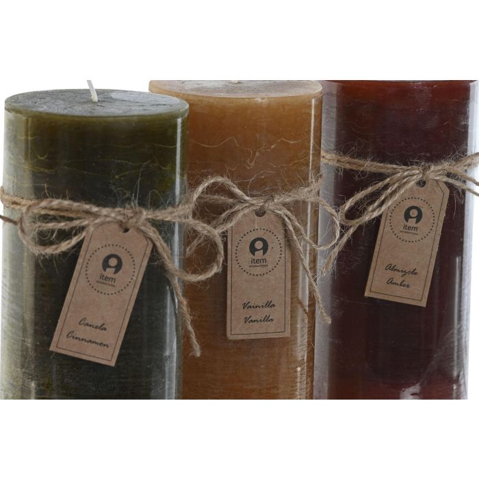 DKD Home Decor Vela de Cera Básicos, Colores Mostaza, Verde y Burdeos Surtidos, 450gr, 80h Duración, 6.5x15cm, Pack 12 Unidades 1