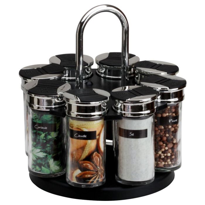 Cook Concept Especiero con 8 Botes de Vidrio y Tapas de Doble Dosificado, Base Negra, Giratorio 19x20 cm 0 Cook Concept Especiero con 8 Botes de Vidrio y Tapas de Doble Dosificado, Base Negra, Giratorio 19x20 cm 0