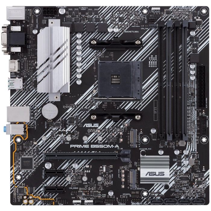 Asus 90MB14I0-M0EAYC Placa Base Prime B550M-A/CSM Micro ATX Socket AM4 para AMD Ryzen, PCIe 4.0, Dual M.2, USB 3.2, Aura Sync 1