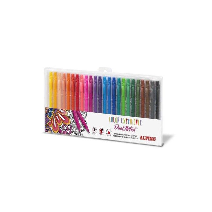 Alpino Rotuladores Color Experience Dual Artist, Doble Punta, Perfila-Colorea, Estuche de 24 Colores Surtidos