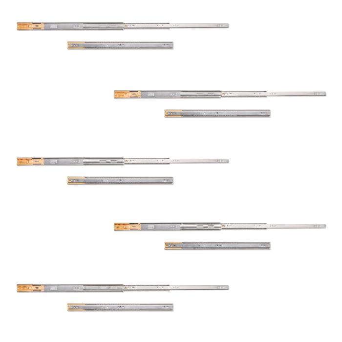 Emuca Lote de 5 juegos de guías para cajones, de bolas, altura 45mm, profundidad 600mm, extracción total, cierre suave, Cincado 0 Emuca Lote de 5 juegos de guías para cajones, de bolas, altura 45mm, profundidad 600mm, extracción total, cierre suave, Cincado 0