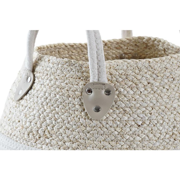 DKD Home Decor Cesta Organizadora Decorativa de Algodón y Fibra Natural y Blanco, Dimensiones 37x37x25 cm, Colección White Basket 1 DKD Home Decor Cesta Organizadora Decorativa de Algodón y Fibra Natural y Blanco, Dimensiones 37x37x25 cm, Colección White Basket 1