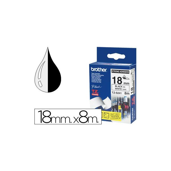 Cinta Brother Tzes241 Blanco-Negro 18 mm Longitud 8 Mt Superadhesiva