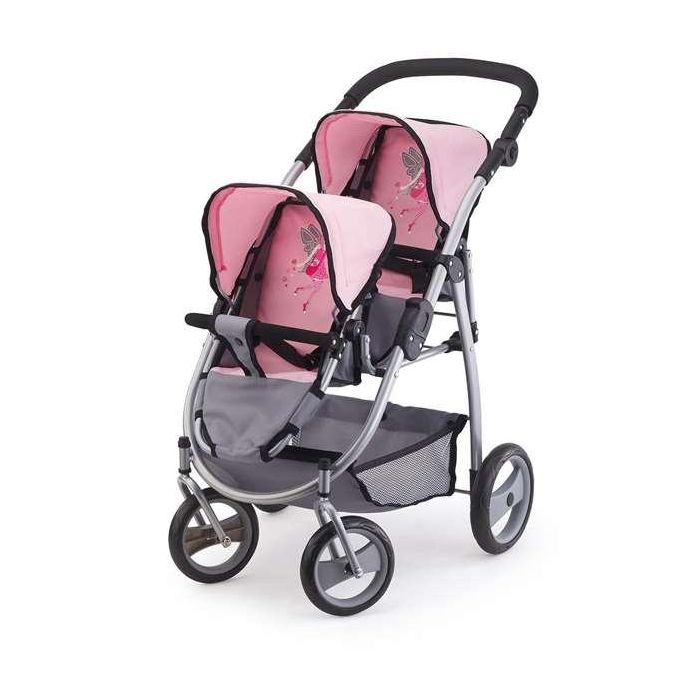 Coche de muñeca gemelar gris/rosa 76x63x4 6cm 1