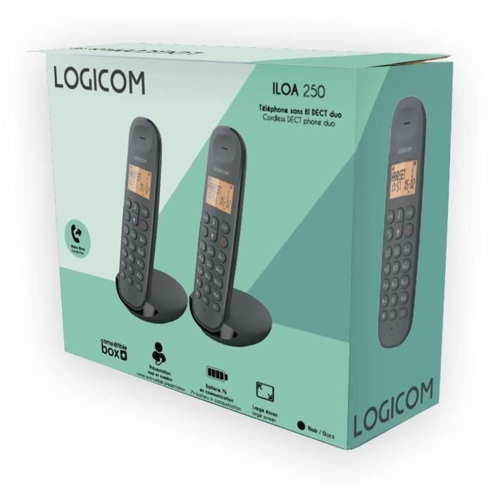 Teléfono fijo inalámbrico - LOGICOM - DECT ILOA 250 DUO - Negro - Sin contestador automático 3