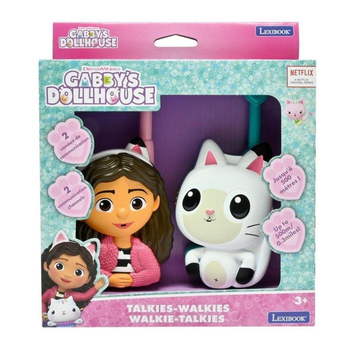 LEXIBOOK Walkie-Talkies La Casa de Muñecas de Gabby Alcance 500m, 2 Canales de Comunicación, Clip para Cinturón