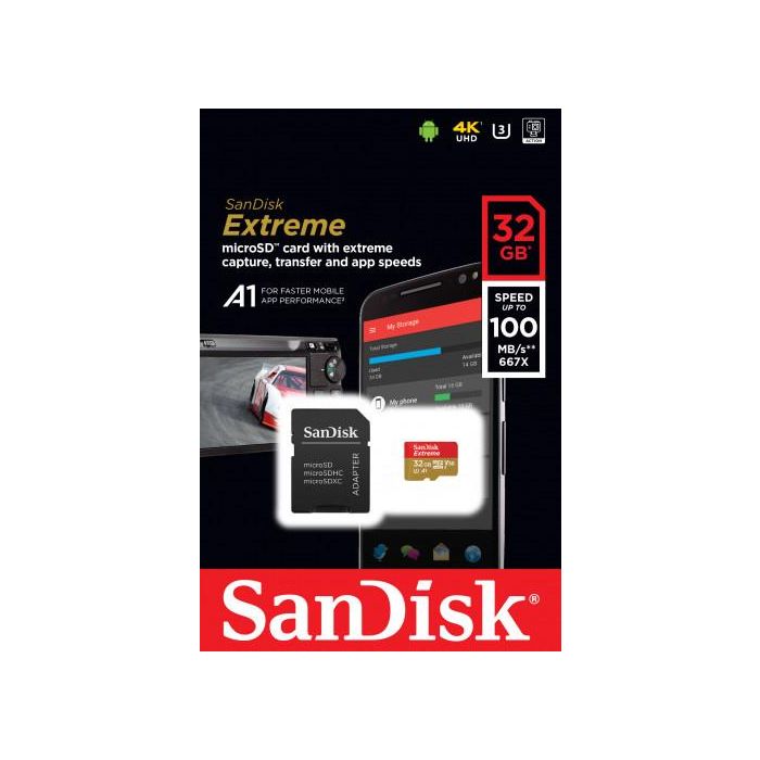 Tarjeta de Memoria SanDisk Extreme 32GB microSD HC UHS-I con Adaptador/ Clase 10/ 100MBs 3