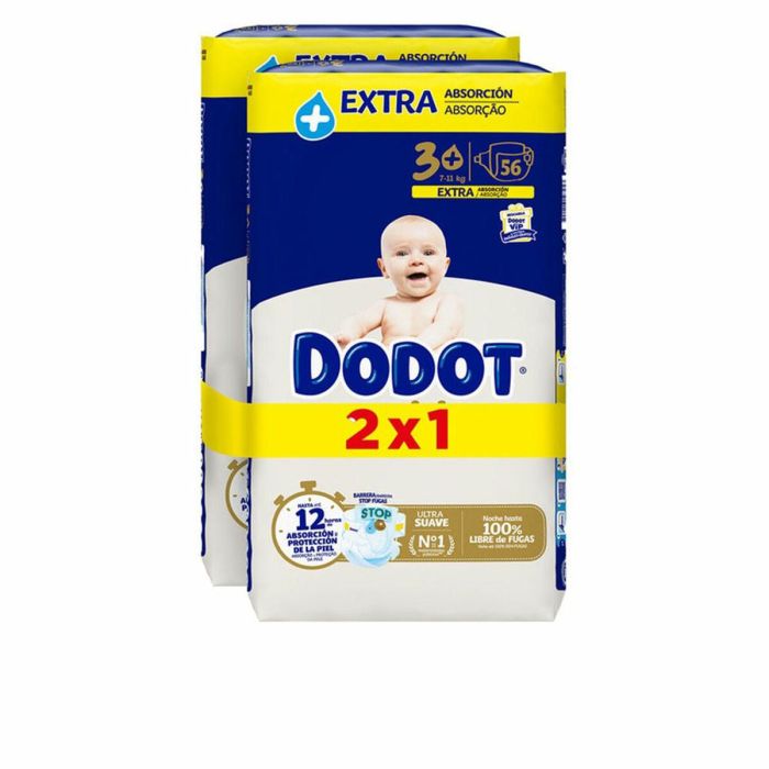 Dodot Sensitive Extra Pañales Talla 3+ (7-11 kg) con Capa DermaComfort, 112 Unidades para Piel Delicada