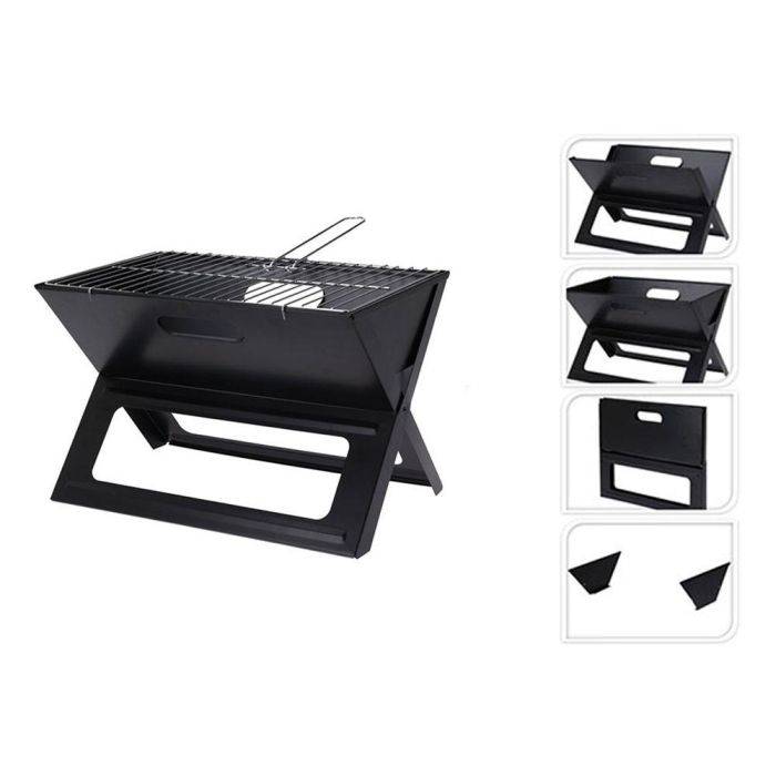 Barbacoa Plegable en Forma de X 45x30x35cm Parrilla Cocción 44x28.5cm Negro