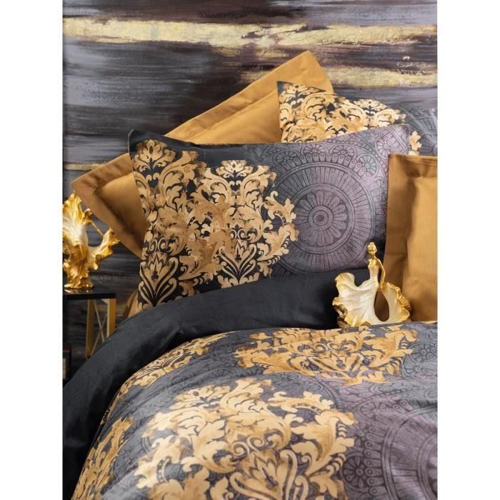 Juego de cama - 1 funda nórdica 220 x 240 cm + 2 fundas de almohada 60 x 60 cm - 100% algodón satén - Antracita 1 Juego de cama - 1 funda nórdica 220 x 240 cm + 2 fundas de almohada 60 x 60 cm - 100% algodón satén - Antracita 1