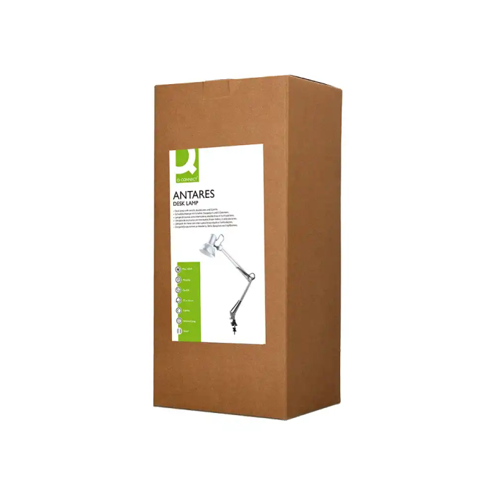 Q-connect Antares Lámpara de Escritorio Metálica con Pinza, Interruptor, Brazo Doble, 3 Articulaciones, Color Plata, Uso Oficina 10