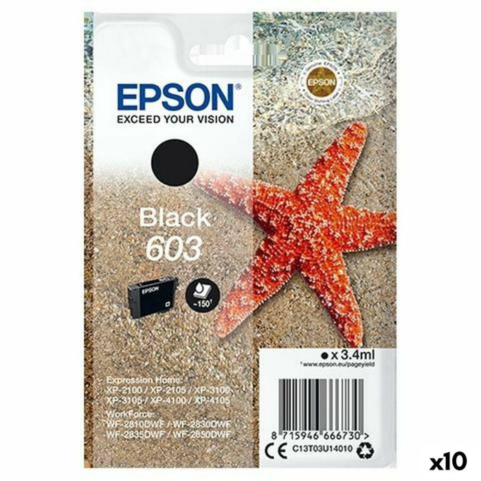 Cartucho de Tinta Original Epson P-2100, 3100, 4100 / WF-2830DWF, 2850DW - Nº 603 Negro (10 Unidades) Cartucho de Tinta Original Epson P-2100, 3100, 4100 / WF-2830DWF, 2850DW - Nº 603 Negro (10 Unidades)