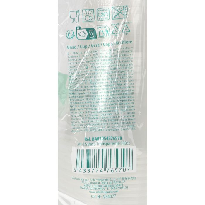 Set de 15 vasos transparentes 330 cc Algon (24 Cajas) 2 Set de 15 vasos transparentes 330 cc Algon (24 Cajas) 2