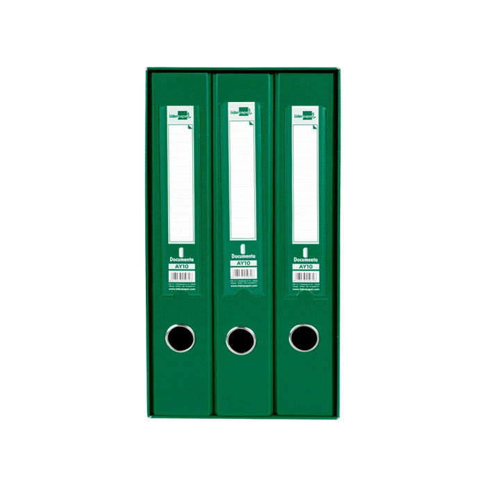 Liderpapel Módulo archivador 3 archivadores folio 2 anillas mixtas 40mm verde 2