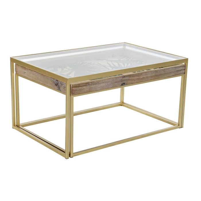 Juego de 2 mesas DKD Home Decor Dorado Natural Madera Metal Cristal 90 x 60 x 45 cm 2