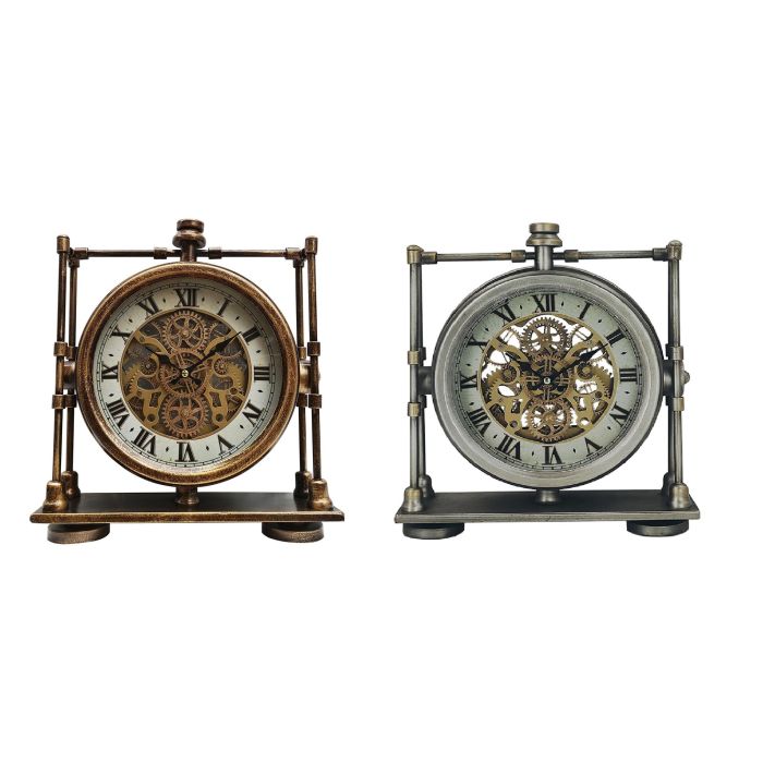 Reloj Sobremesa Vintage DKD Home Decor Dorado Plateado 9.5 x 35 x 31 cm (2 Unidades) Reloj Sobremesa Vintage DKD Home Decor Dorado Plateado 9.5 x 35 x 31 cm (2 Unidades)
