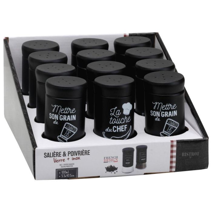 Totally Addict Salero O Pimentero Industriel Altura 10,5 cm Cristal y Acero Inoxidable 3