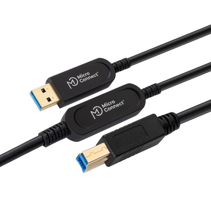 MicroConnect Cable USB 3.2 Gen 2 A-B de Fibra Óptica Activo 10 Gbit/s para Impresoras, Escáneres, Cámaras de Reuniones - 25m